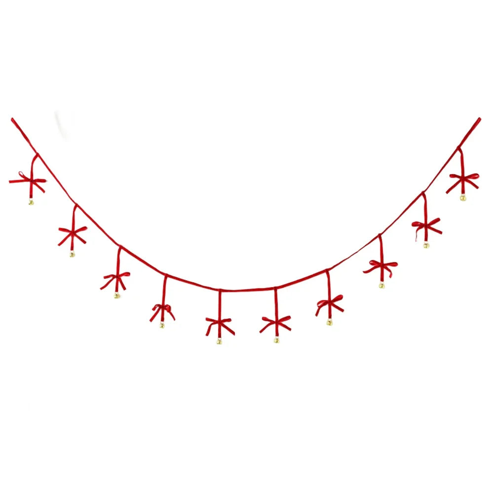 Christmas Velvet Bow Bell Garland 180cm | Holiday Tree Decor