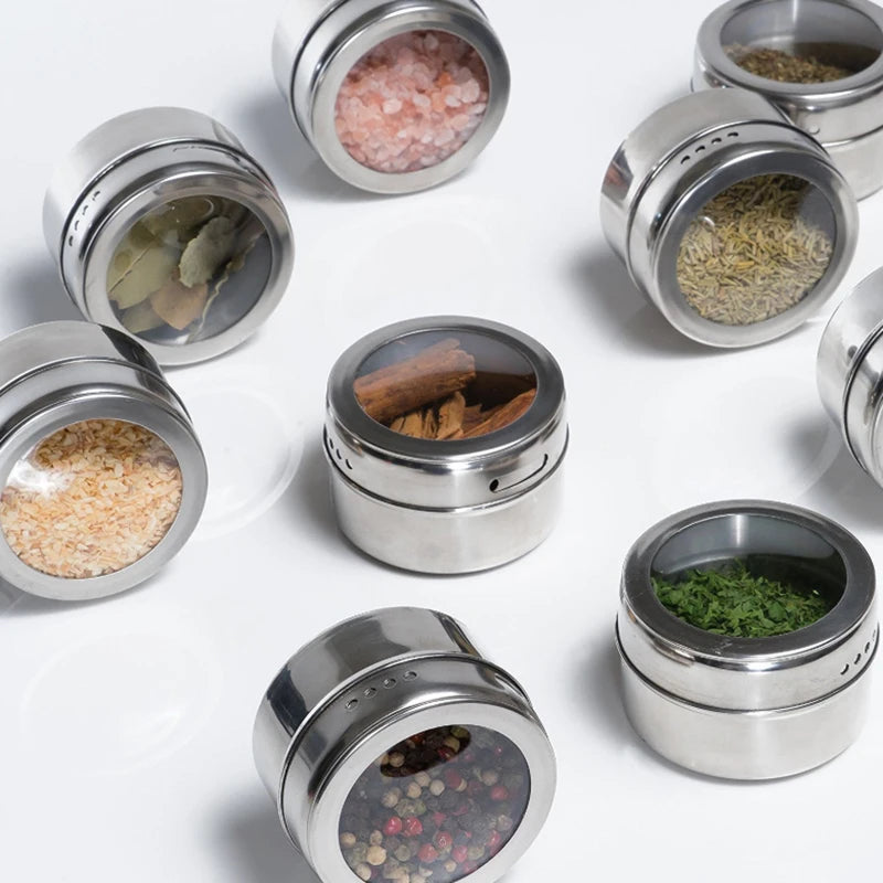 Magnetic Stainless Steel Spice Jars | Wall Mount BBQ Seasoning