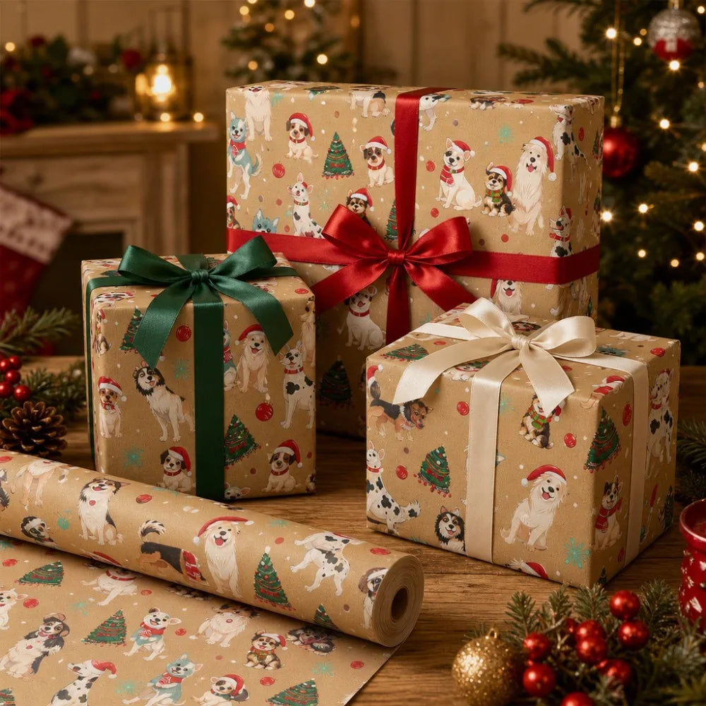1roll 43x500cm Christmas Wrapping Roll Cute Dog Pattern Featuring