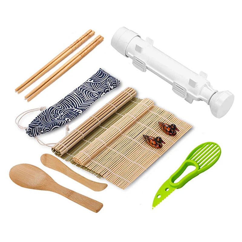 Sushi Maker Set, Sushi Bazooka Kit Machine Rice Mold with Bamboo Sushi Rolling Mat, Rice Paddle, DIY Kitchen Tools Accessories Peaceful Pleasures Health and Wellness Sushi tools set of 8 China Mainland