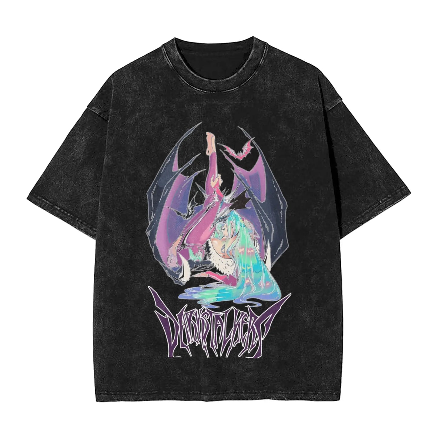 Casual Morrigan Aensland T-Shirts for Men Crew Neck Cotton Washed T Shirt Vampire Short Sleeve Tee Shirt Big Size Clothes Peaceful Pleasures Health and Wellness 4 XXL