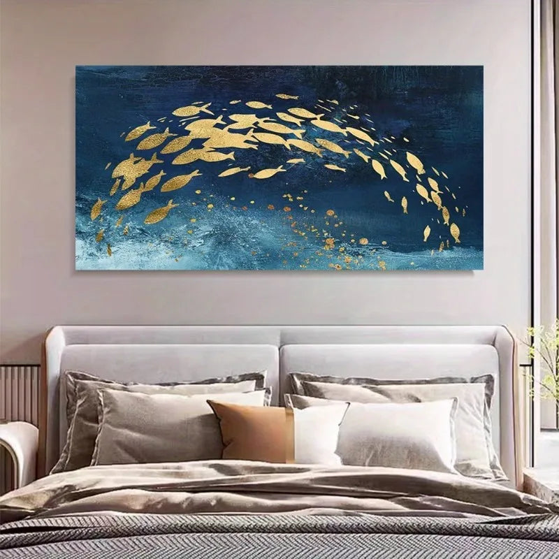 Golden Fish Abstract Ocean Canvas Wall Art | Nordic Modern Poster Canvas Wall Art Peaceful Pleasures Health and Wellness