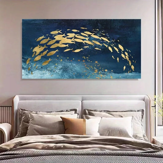 Golden Fish Abstract Ocean Canvas Wall Art | Nordic Modern Poster Canvas Wall Art Peaceful Pleasures Health and Wellness