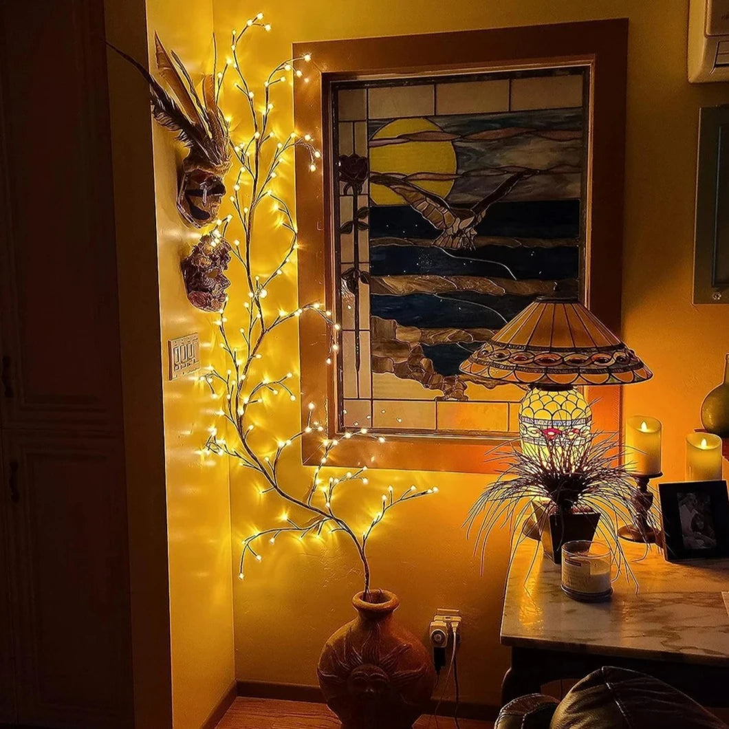 USB Rattan Tree Branch LED Lamp – Dimmable Night Light