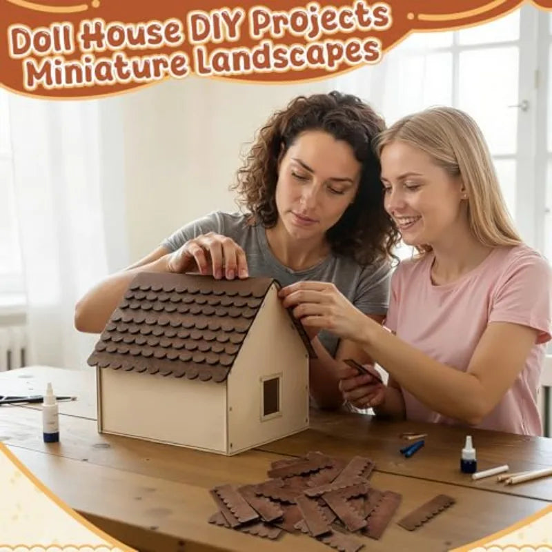 50x 1:12 Scale Miniature Dollhouse Roof Shingles – Brown Wood