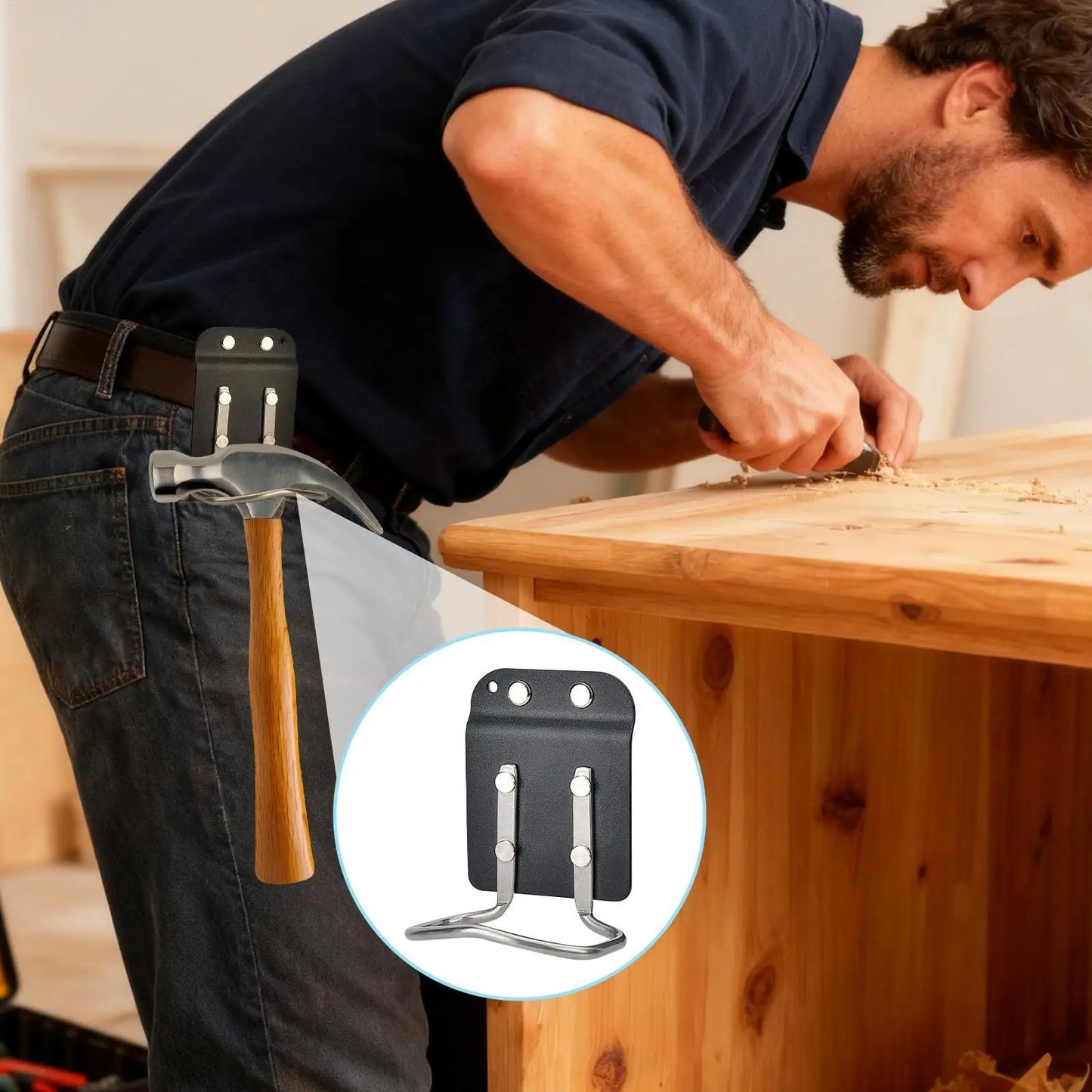 Heavy-Duty Belt Hammer Holder with Metal Clip | Tool Holster