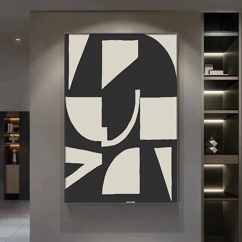 Hand-painted Large-scale Minimalist Modern Mural Art on Black and White Abstract Canvas, Living Room Art, Acrylic Oil Painting Peaceful Pleasures Health and Wellness