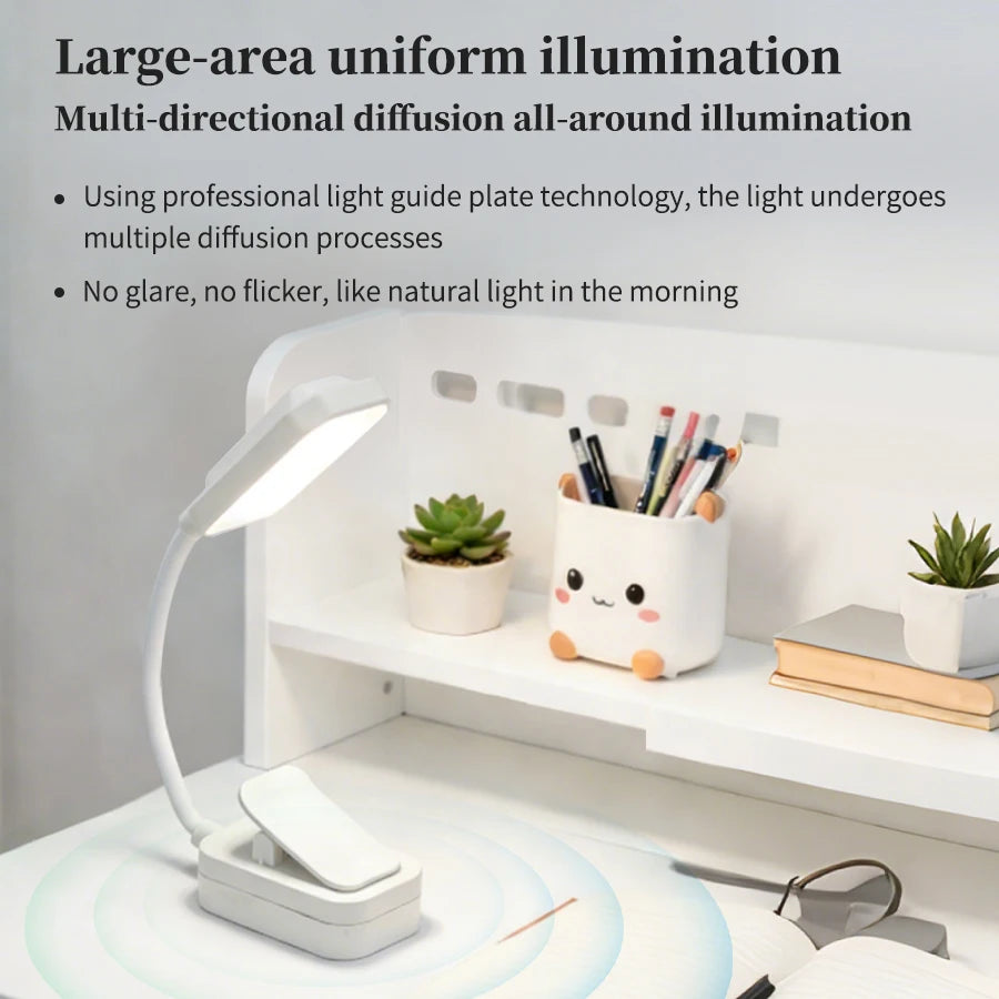Rechargeable Clip-On Book Lamp Bedside Reading Light 3 Colors Eye Protection Portable Book Night Light Office Study Table Lamp Peaceful Pleasures Health and Wellness