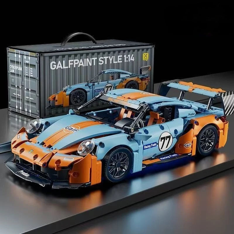 1200+Pcs Blue Supercar Building Block Fast Assembly Race Car Model