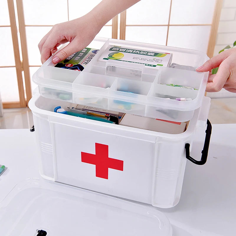 Portable Double-Layer First Aid Medicine Storage Box Organizer