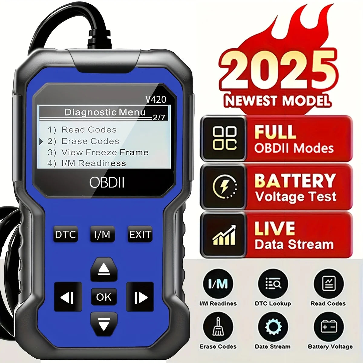 V420 OBD2 Scanner – Code Reader, Reset & Data Stream | 1996+ Peaceful Pleasures Health and Wellness Blue