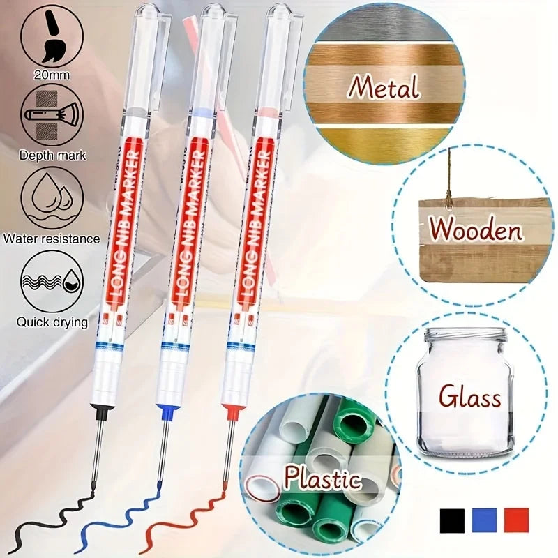 Multi-purpose Deep Hole Long Nib Head Marker Metal Perforating Pen