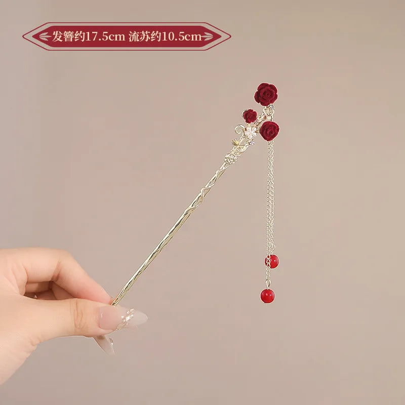 Chinese Court Style Alloy Hair Pins Durable Headdress with Elegant Tassel for Women Wedding Hanfu Cheongsam Peaceful Pleasures Health and Wellness 20
