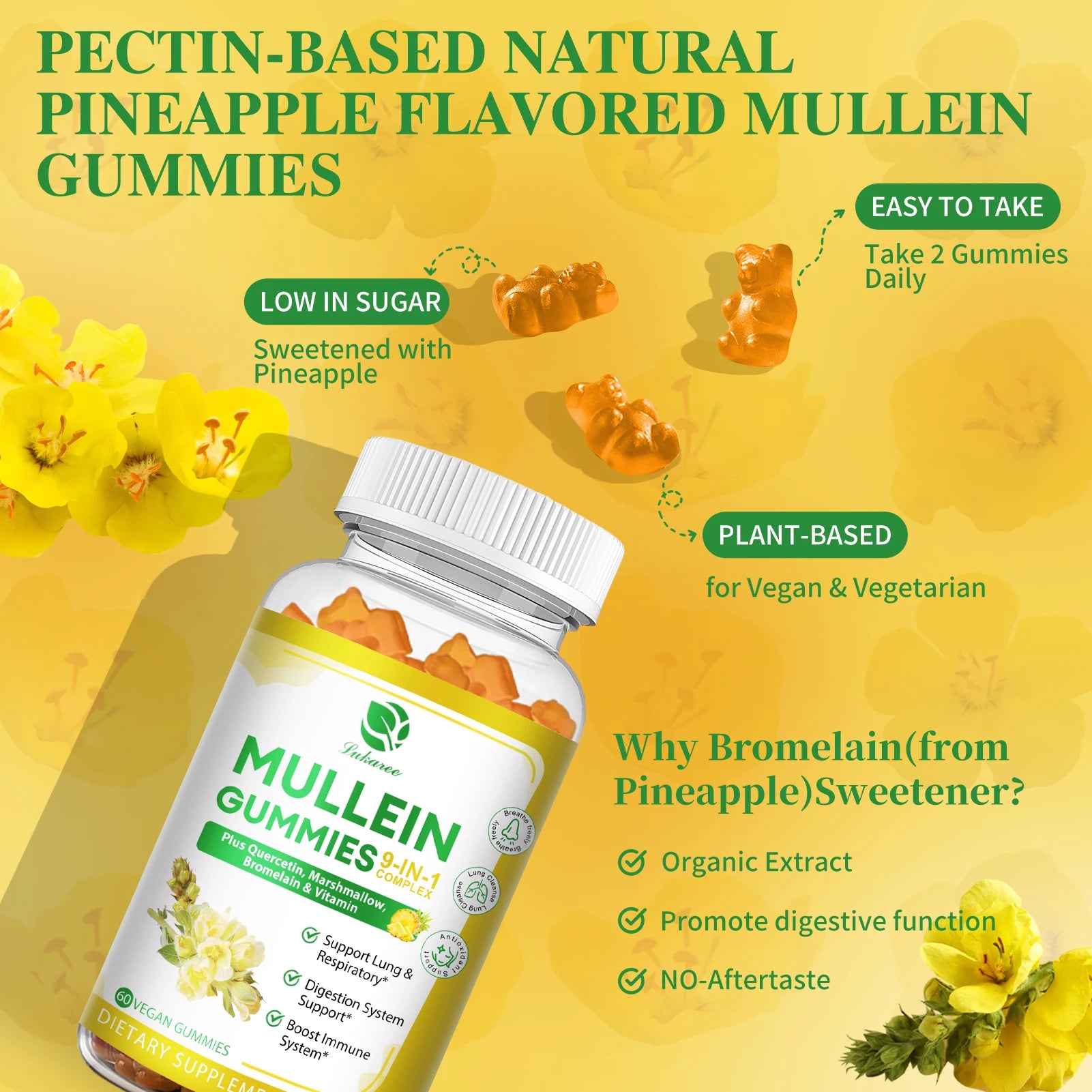 Lukaree Mullein Gummies 1000mg – Lung Cleanse & Respiratory Health Herbal Supplement Peaceful Pleasures Health and Wellness