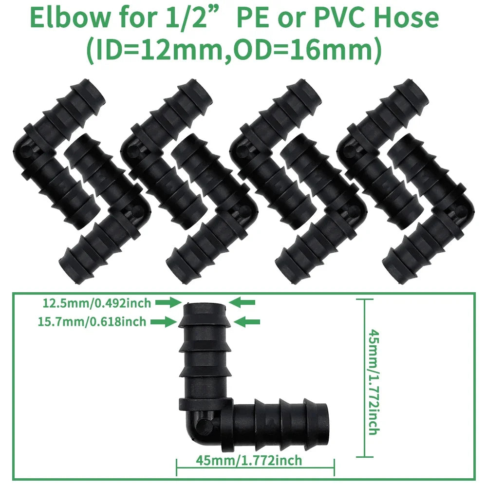 34Pcs 1/2" Drip Irrigation Fittings Kit Straight Tee Elbow Plug For 1/2 Inch 16mm Tubing Garden Watering Hose Connect Peaceful Pleasures Health and Wellness