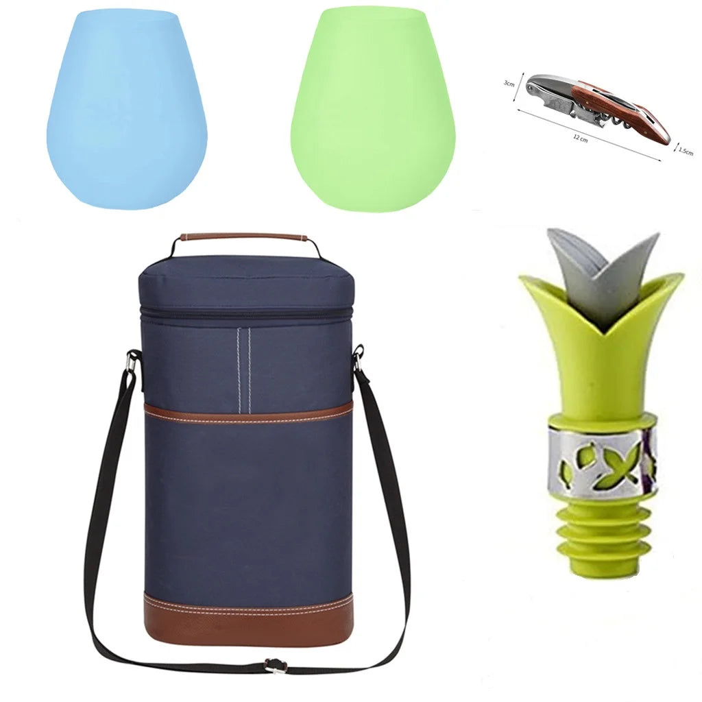 Soft Cooler Wine Bottle Insulated Bag for Wine Thermal 2 Drink Bottle 750ml Beer Outdoor Bag for Travel Carrier Tote Wine Glass Peaceful Pleasures Health and Wellness Blue Picnic Wine