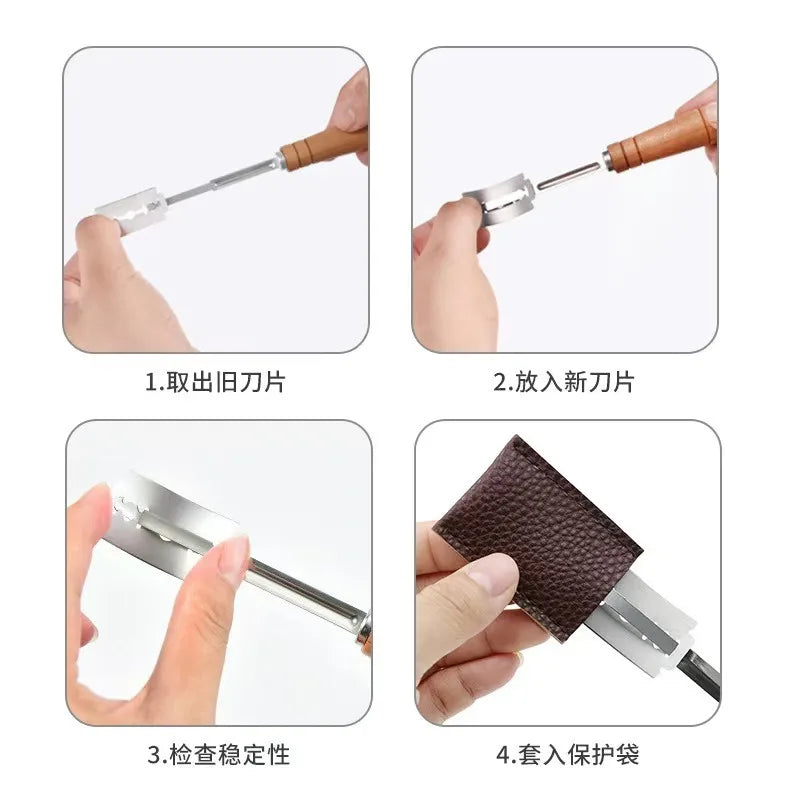 Wooden Handle Bakers Dough Bread Pastry Cutter with 5 Blades Toast Curved Baguette Bread Knife Baking Accessory Pastry Spatulas Peaceful Pleasures Health and Wellness