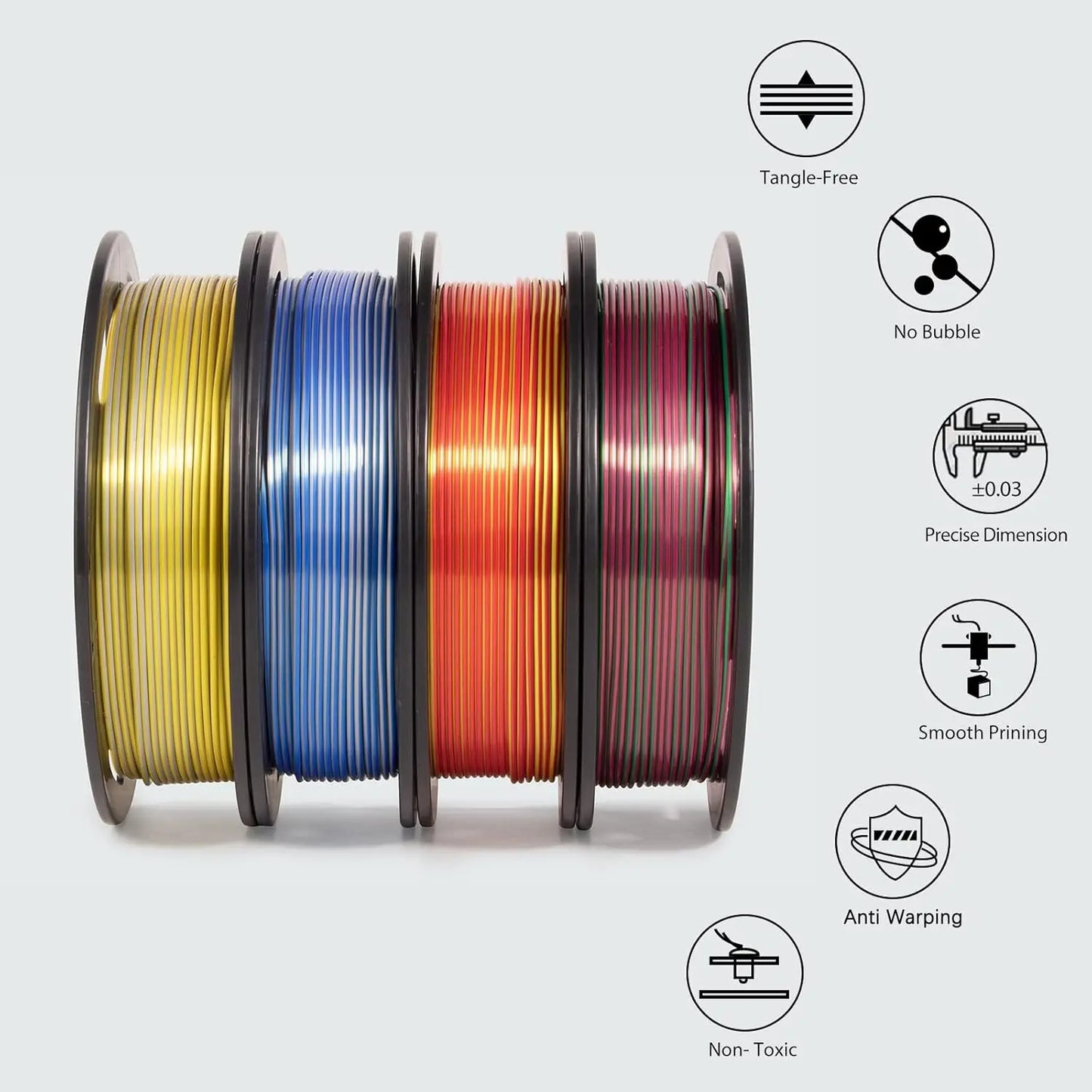 3D Maliang Dual Color Silk PLA Filament 1.75mm – 4-Pack