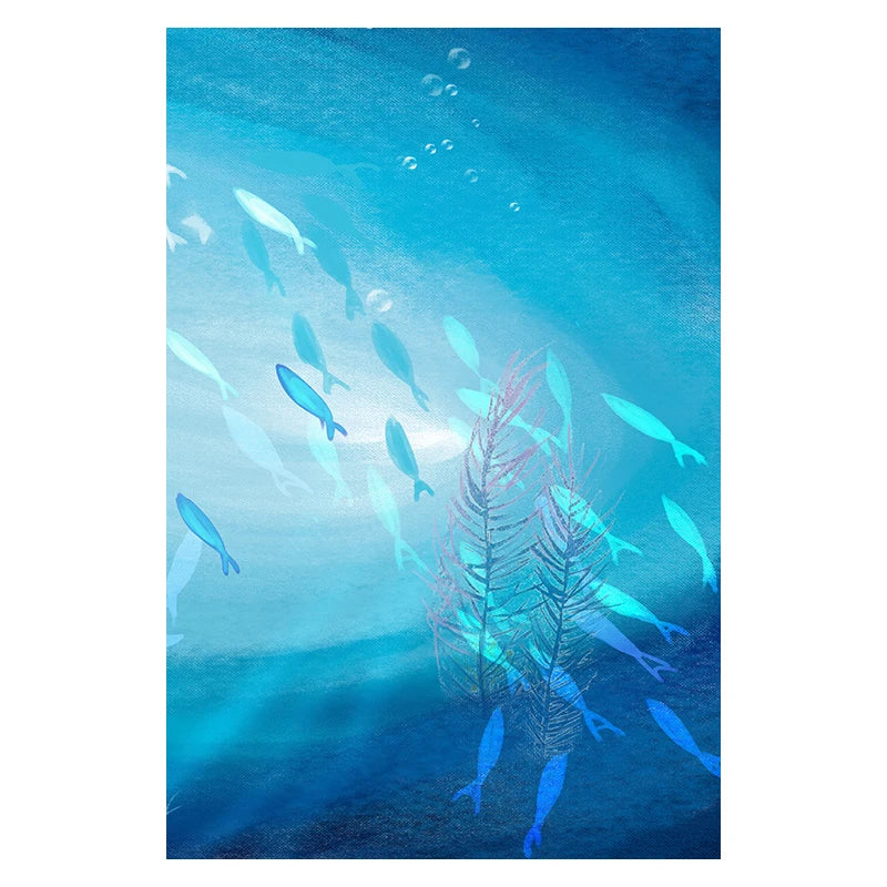 Abstract Poster Cartoon Blue Fish Group Canvas Painting Childlike Wall Art Pictures Print Room Decorative For Nursery Children Peaceful Pleasures Health and Wellness T3240-06 35x45cm