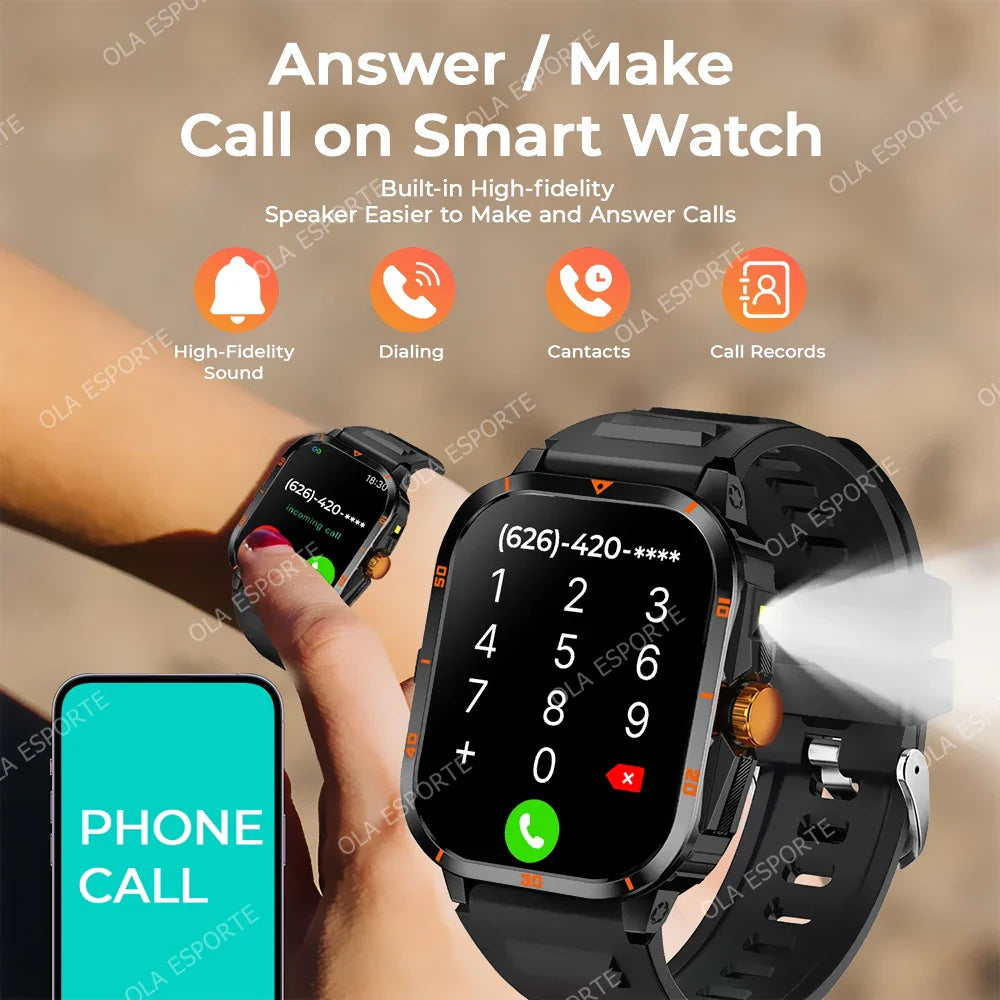Military Smartwatch 2.01" HD Bluetooth Call Waterproof Fitness Watch