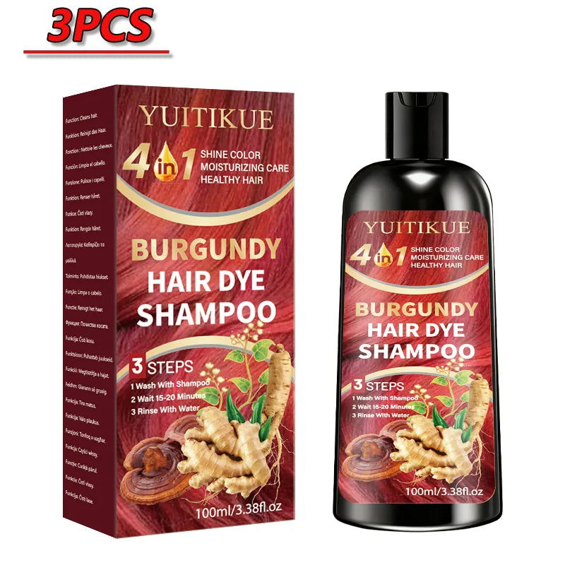 YUITIKUE 7 IN 1 Burgundy Hair Dye Shampoo Natural Ginger Herbal Long Lasting Moisturizing At‑Home Hair Color Shampoo 100ml Peaceful Pleasures Health and Wellness 3pcs