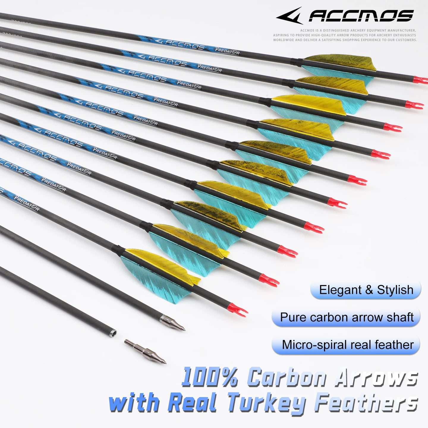 6 3 Turkey Feather Arrows Pure Carbon Arrow Spine 200-800 ID Archery