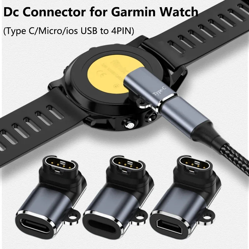 Type C/Micro/IOS USB to 4pin Charger Adapter Connector for Garmin Fenix 7/6/5/7X/6X/5X/ Venu 2 plus Watch Charging Converter Peaceful Pleasures Health and Wellness