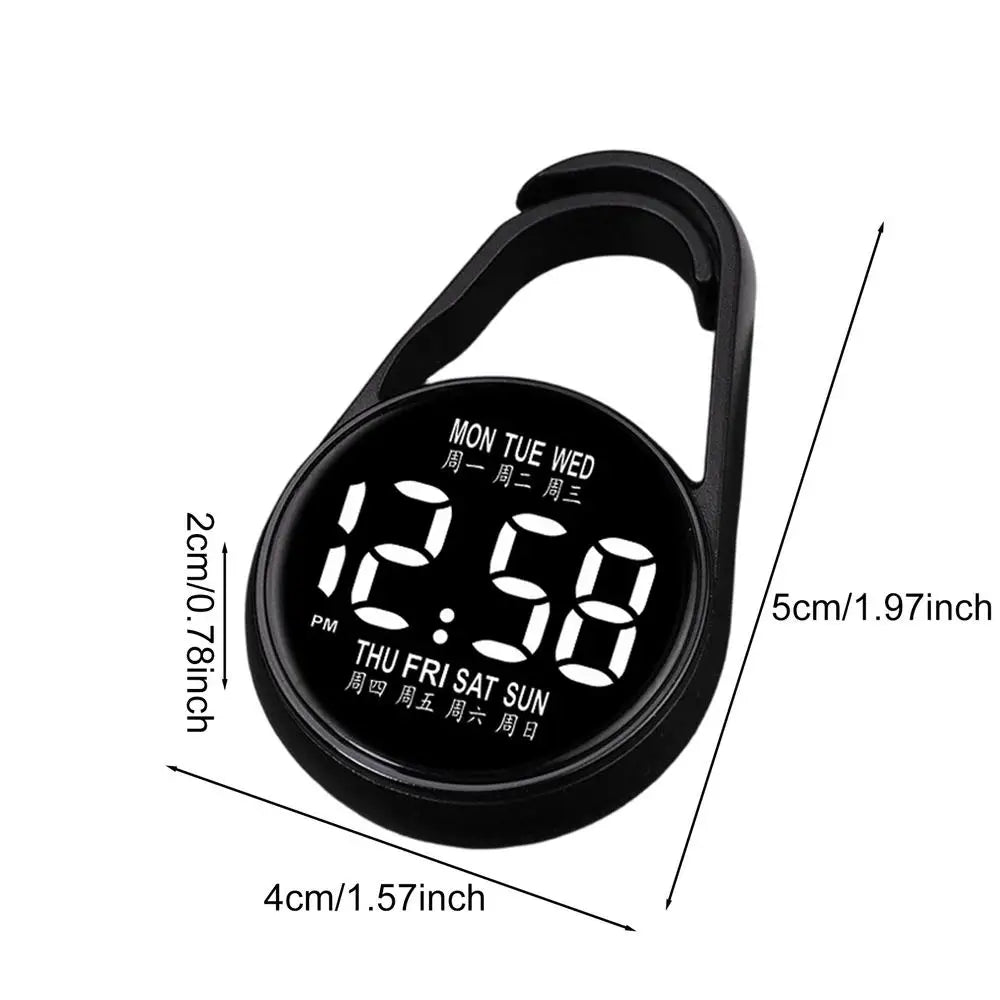 Digital Pocket Watch with LED Light Waterproof Electronic Keyring Watch Night Glow Small Pocket Watch for Travel Commuting Exam Peaceful Pleasures Health and Wellness Black