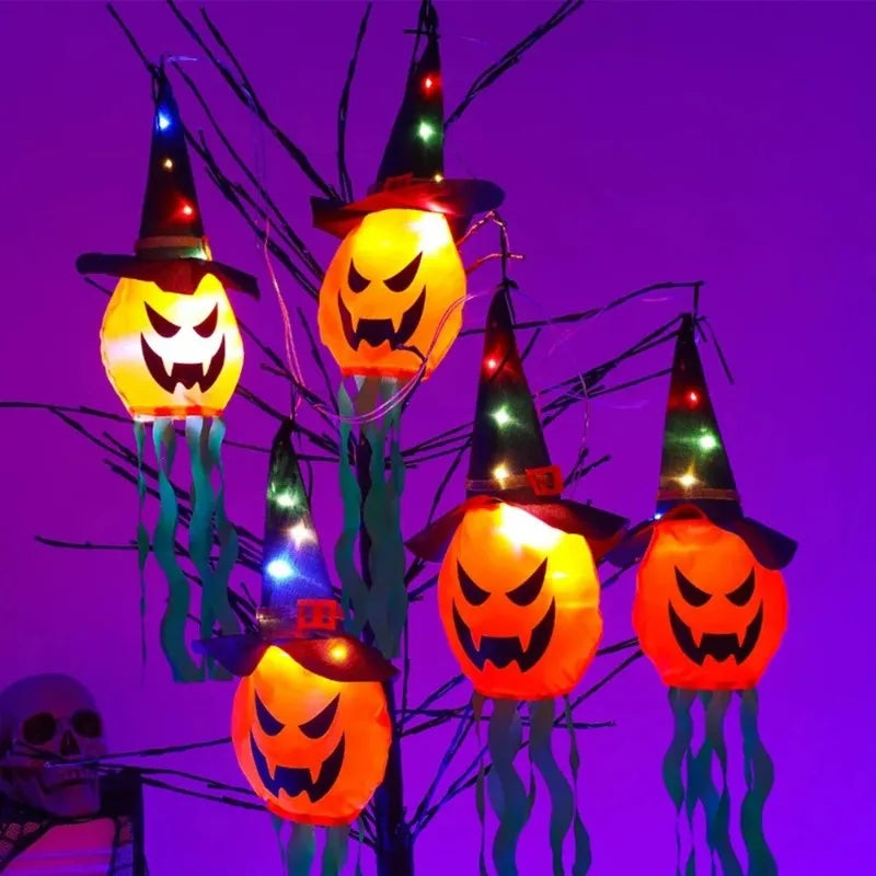 Halloween LED Ghost Hat Pumpkin Hanging Lantern Flashing Light