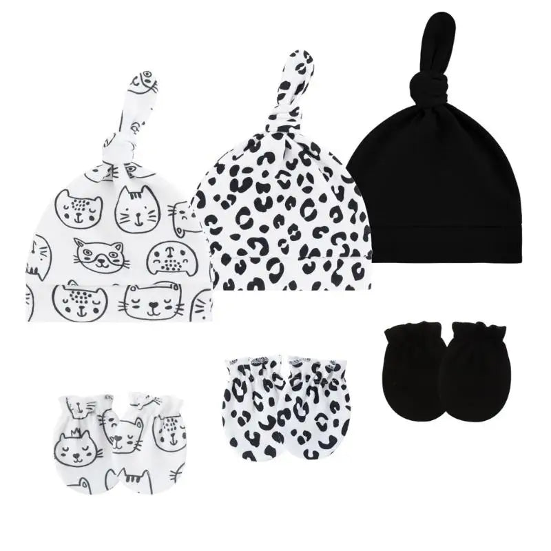 3-Set Cotton Newborn Baby Hats & Scratch-Proof Mittens | 0–3M