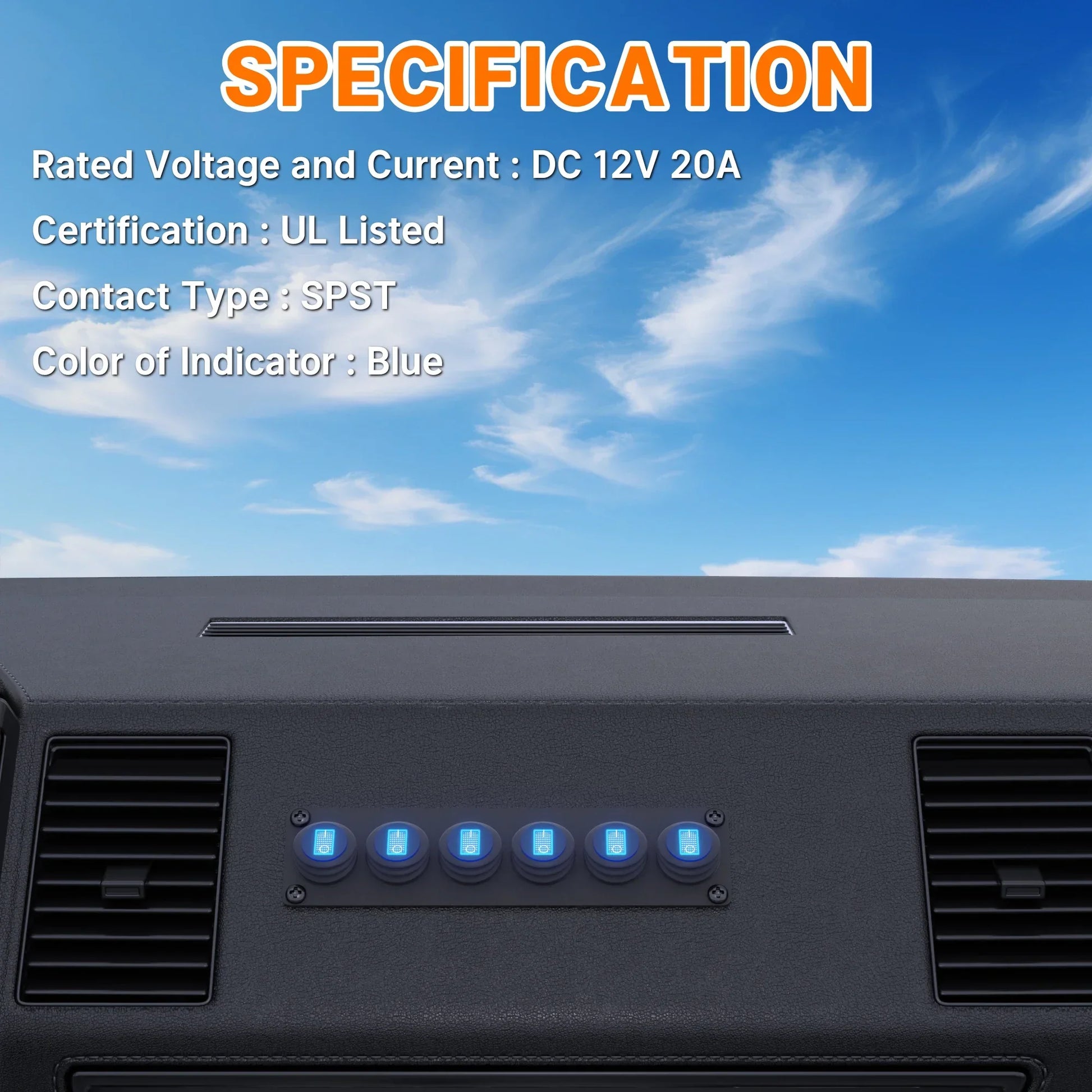 6 Gang Switch Panel 12V 20A Waterproof Round Rocker Switch Panel Blue LED Lighted 12 Volt Marine Toggle Switch Panel for Car Peaceful Pleasures Health and Wellness