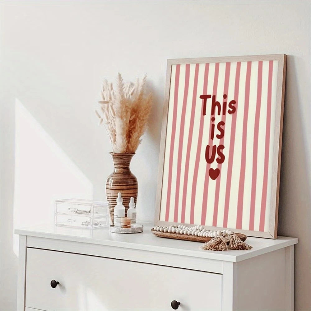 "This Is Us" Quote Pink Stripes Retro Canvas Wall Art Print