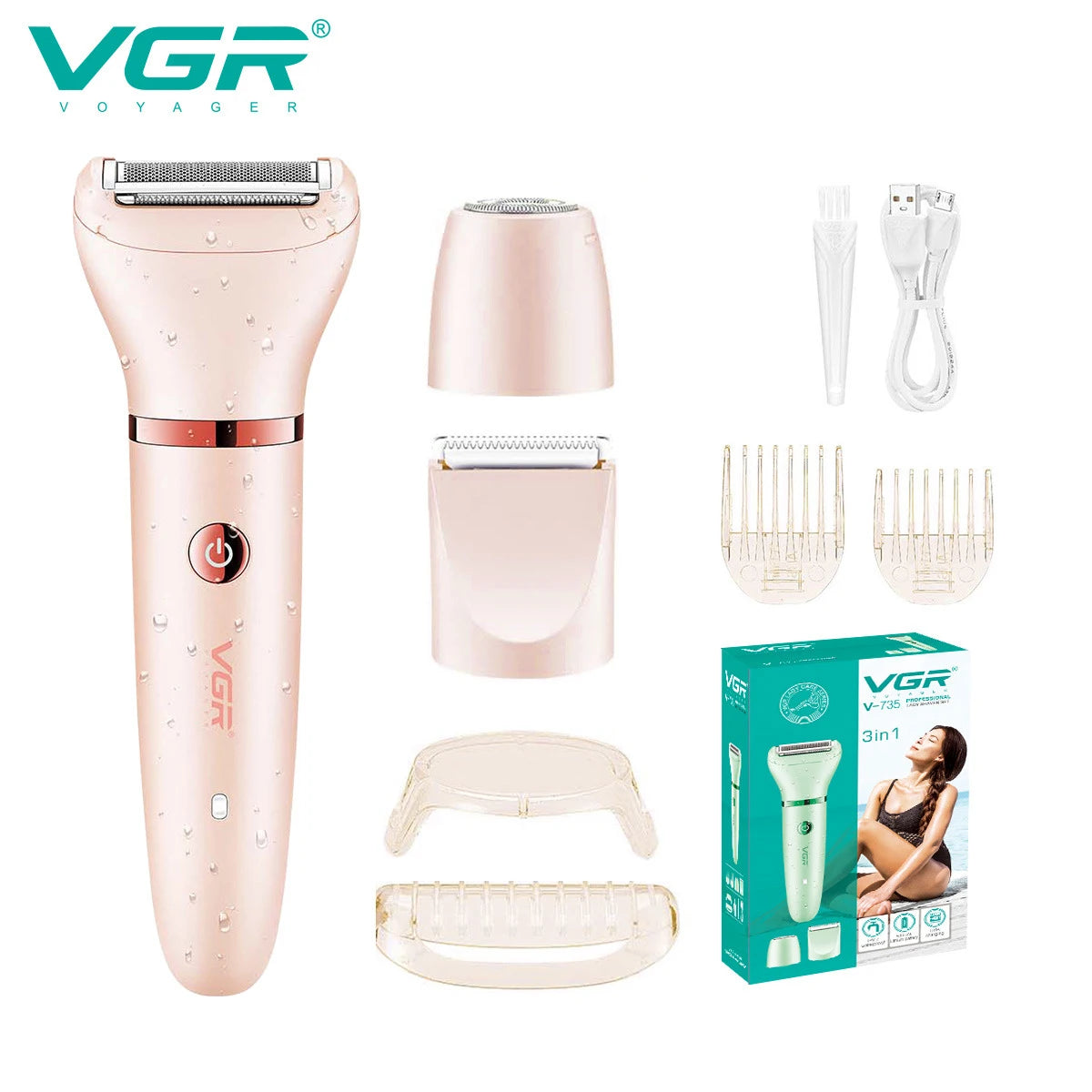 VGR 735 3-in-1 Hair Removal Device for Women, Shaver for Removing Scars, Electric Rechargeable Professional Hair Trimmer Peaceful Pleasures Health and Wellness 735 pink