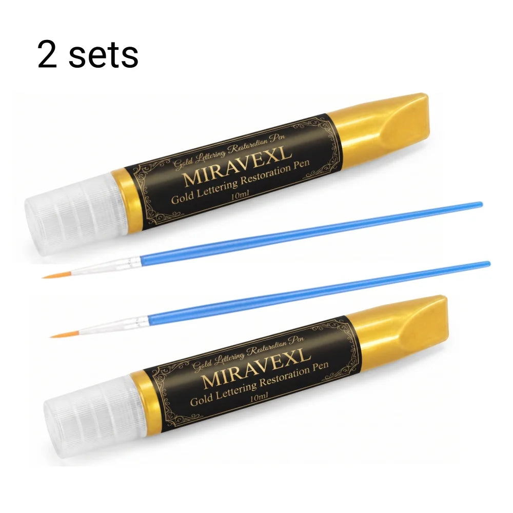 Gold Tombstone Marker Pen 10ml with Detail Brush, Waterproof Paint Pen for Restoring Faded Grave Inscriptions on Granite Peaceful Pleasures Health and Wellness 2 sets