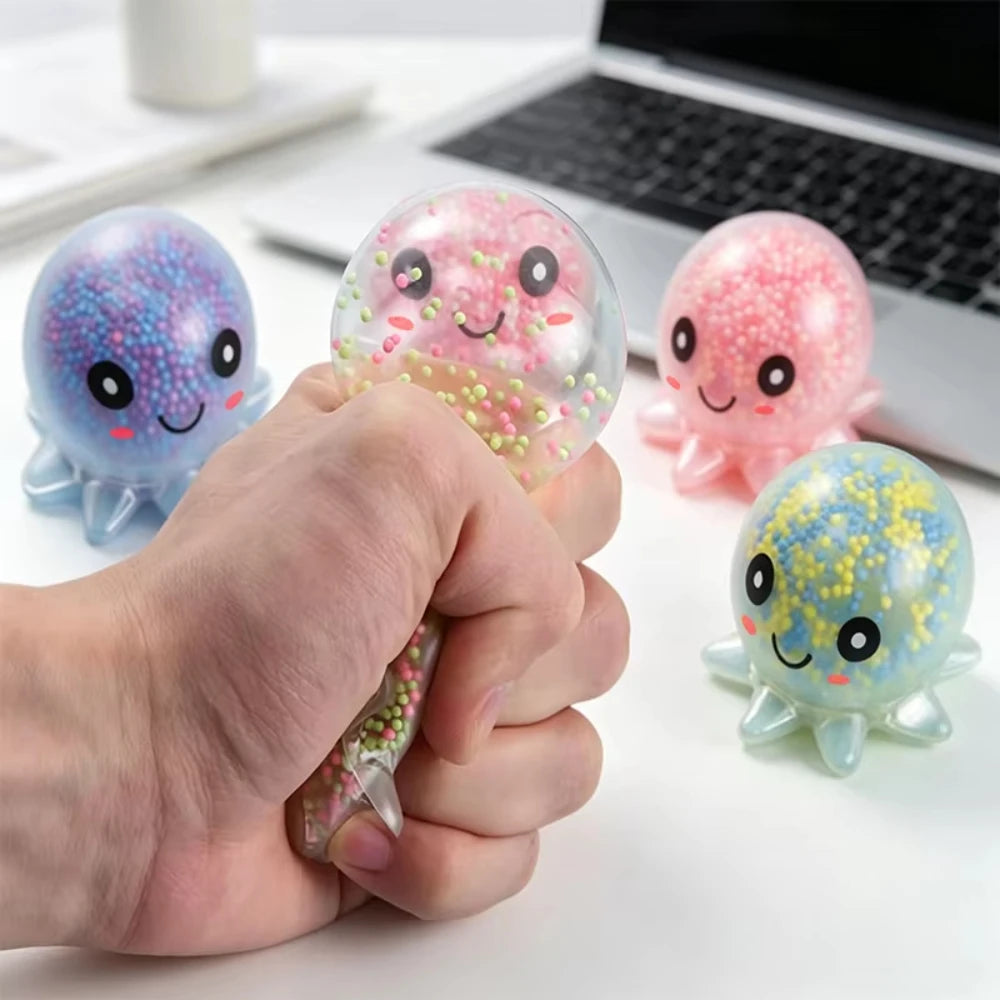 Glowing Light Squid Stress Ball Fidget Toys Stress Relief Decompressions Toy Slow Rebond Squishy Toy for Kids Adult Peaceful Pleasures Health and Wellness