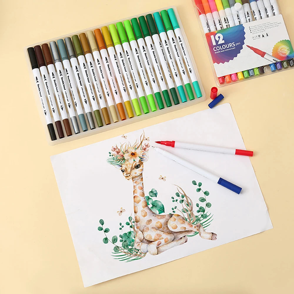 12 Brush Washable Dual Head Watercolor Pen Student Art Painting