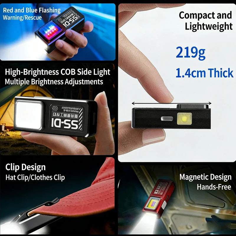 Mini COB LED Flashlight USB-C Rechargeable Magnetic Clip Pocket Lamp