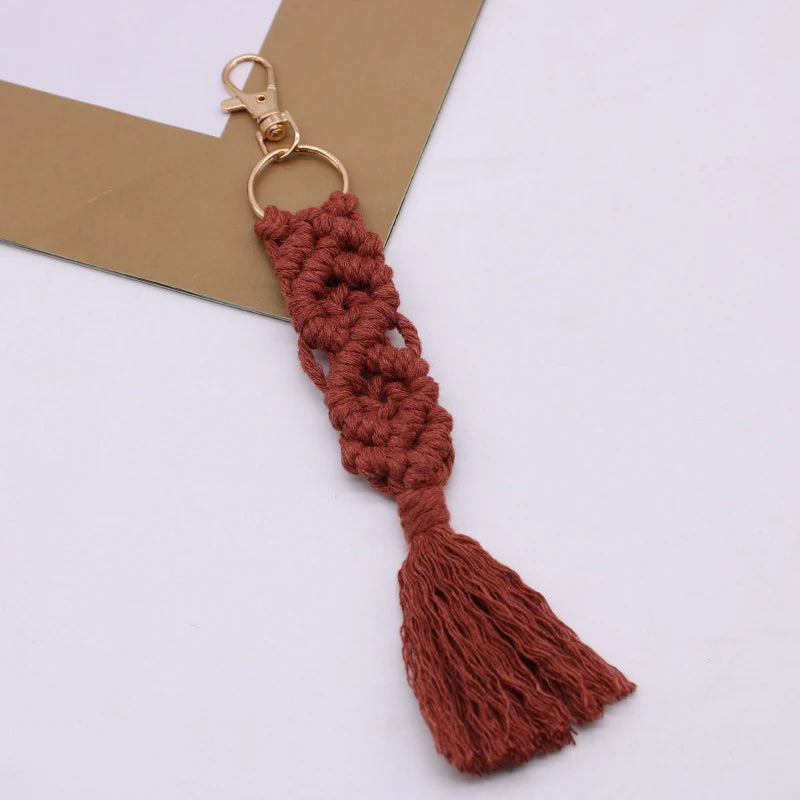 Boho Macrame Braided Keychain Wristlet Bracelet Key Fob Strap