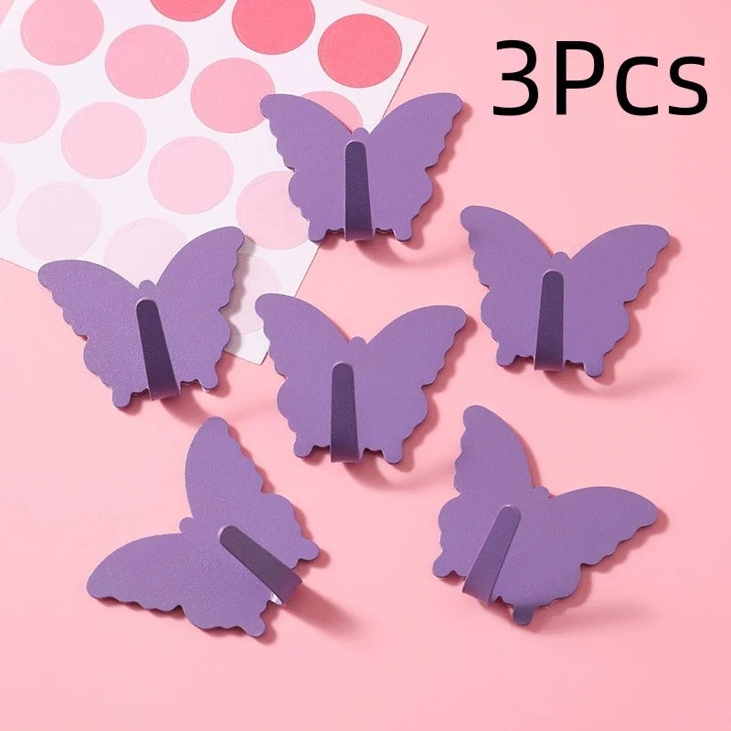 3-Pack Butterfly Wall Hooks Self-Adhesive Decorative Hangers
