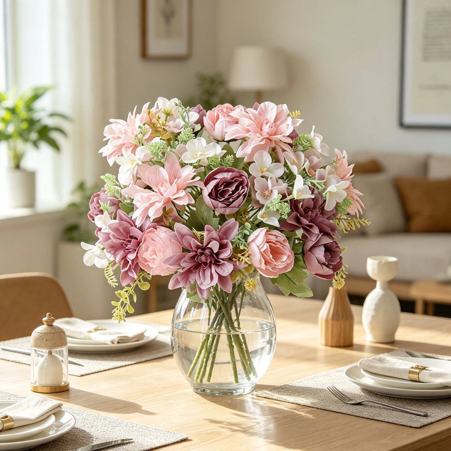 Artificial Silk Peony Dahlia Bouquet | Wedding & Home Decor