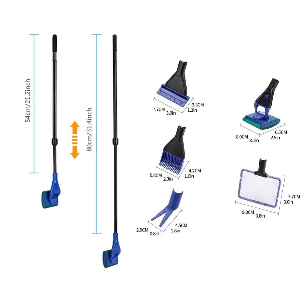 Aquarium Fish Tank Cleaning Kit – Telescopic Algae Scraper Set Aquarium Cleaning Kit Peaceful Pleasures Health and Wellness Blue China Mainland