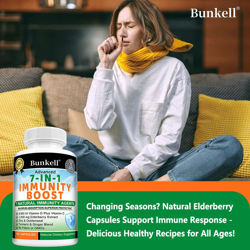 Elderberry Capsules 1000mg - Vitamin C Turmeric, Immune Support, Antioxidant, Energy & Skin Health, Improved Nutrient Absorption Peaceful Pleasures Health and Wellness