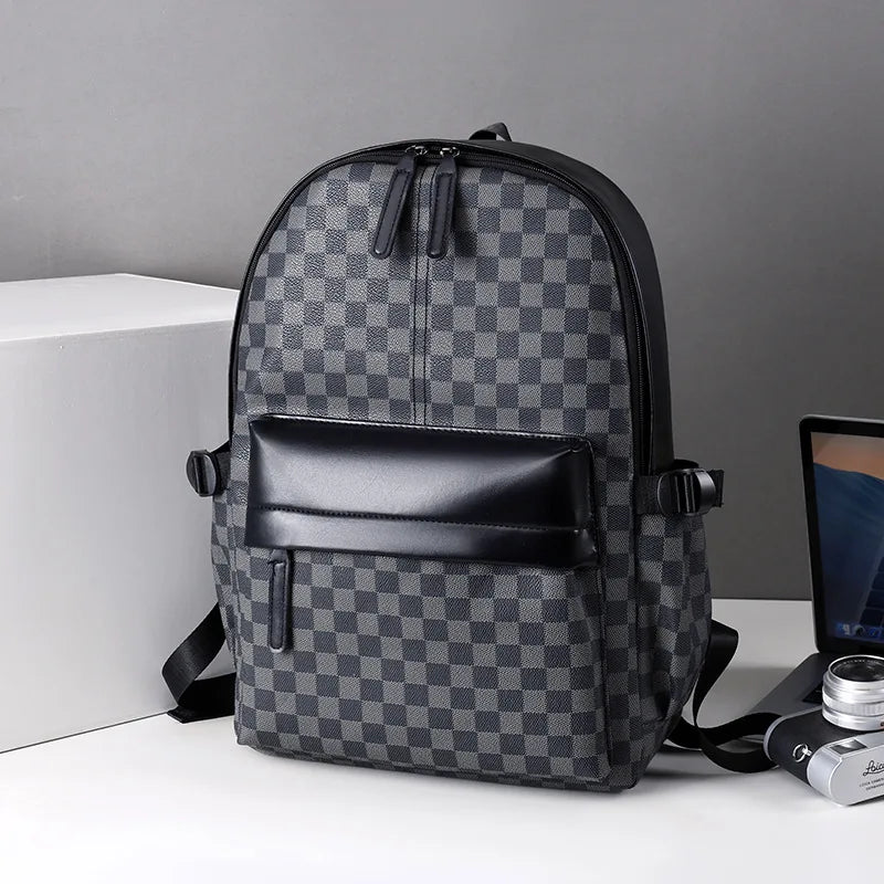 Men's Plaid PU Backpack | Laptop Travel Commuter Bag 20-35L