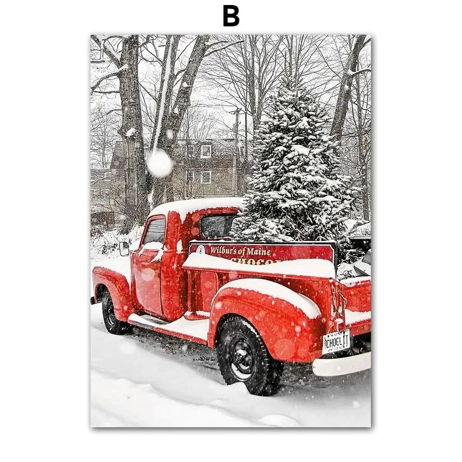 Nordic Christmas Canvas Wall Art – Tree, Deer & Vintage Car Canvas Wall Art Peaceful Pleasures Health and Wellness B 40x60cm Unframed
