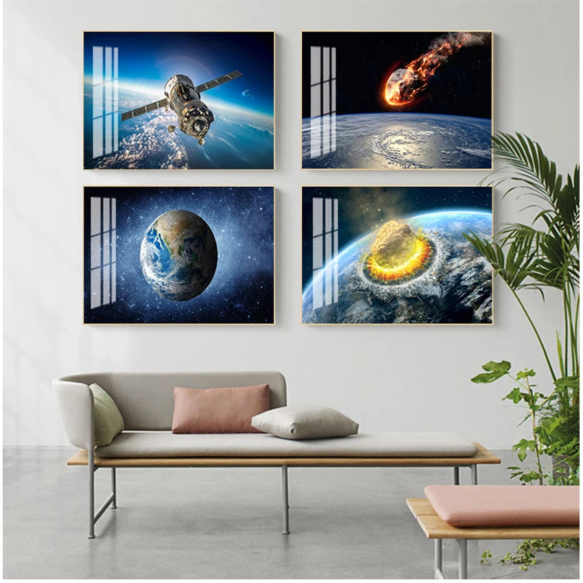 Space Galaxy Canvas Wall Art – Astronaut Planet Universe Poster