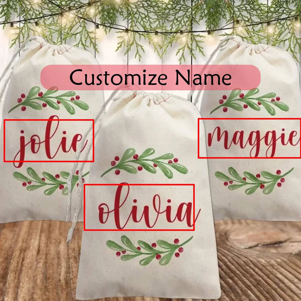 3pcs Personalized Custom names bags Kid boy girl Christmas treat Merry Xmas eve Holiday gift present tree home table decoration Peaceful Pleasures Health and Wellness custom names 3 pieces 13x18cm message us the names