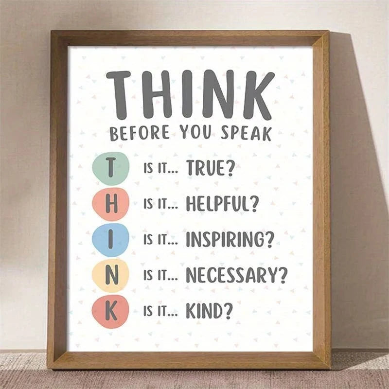 Nordic,Modern THINK Before You Speak" Calming Corner Wall Art Print Canvas Painting Poster Picture For Living Room Home Decor Peaceful Pleasures Health and Wellness