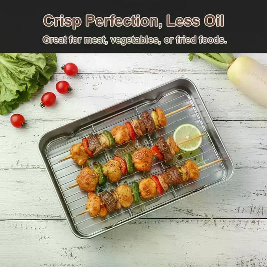 Stainless Steel Baking Tray Set with Removable Cooling Rack Baking Tray Set Peaceful Pleasures Health and Wellness