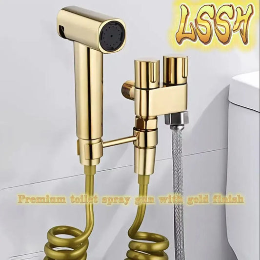 Gold Wall-Mounted Bidet Sprayer | Handheld Toilet Spray & 2m Hose Bidet Sprayer Peaceful Pleasures Health and Wellness