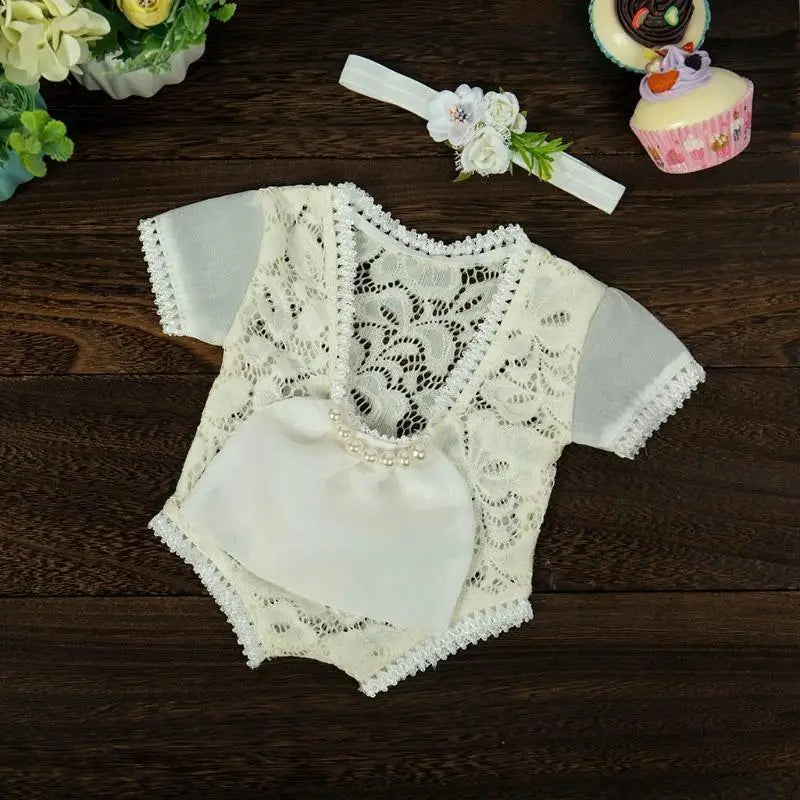 Newborn Baby Photography Props Lace Romper & Headband Set
